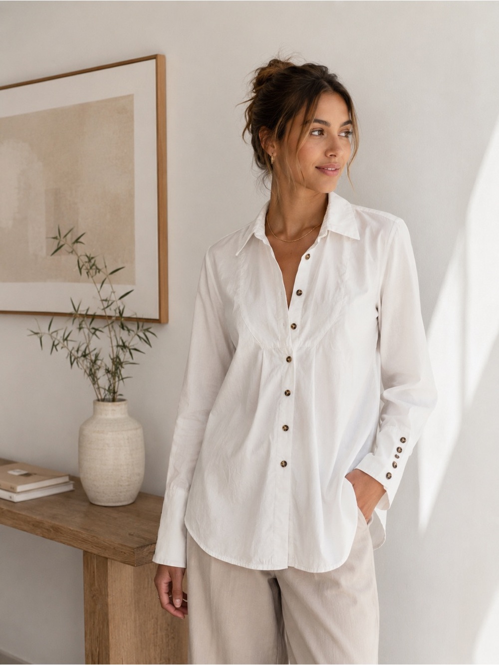Free People White Tuxedo Button Up Tunic Blouse